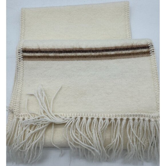 Ccahuantico Women's Alpaca Wool Scarf Beige Brown Stripe Thermal 63" - Picture 2 of 8